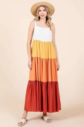 Mittoshop Color Block Tiered Pull-On Maxi Dress APRICOT MULTI OutfitFlow