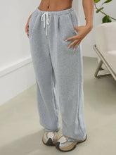 Casual Drawstring High Waist Wide Leg Sweatpants Light Gray OutfitFlow