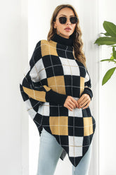Plaid Turtleneck Dolman Sleeve Poncho Plaid OutfitFlow