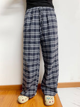 Plaid Drawstring Wide Leg Pants Dusty Blue OutfitFlow