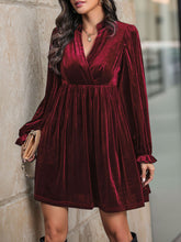 Perfee Ruched Surplice Long Sleeve Mini Dress Burgundy OutfitFlow