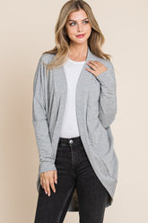BOMBOM Open Front Long Sleeve Cocoon Cardigan Heather Gray OutfitFlow