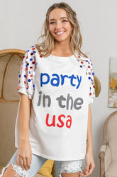 BiBi Party In The Usa Spangle Puff Sleeves Top OFF WHITE OutfitFlow