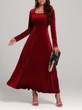 Square Neck Long Sleeve Velvet Dress Deep Red OutfitFlow