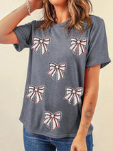 Sequin Bow Short Sleeve Tee Dark Gray OutfitFlow