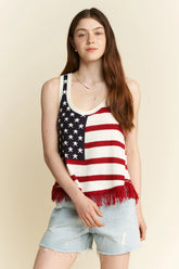Jade By Jane American Flag Fringe Tank Top CREAM OutfitFlow