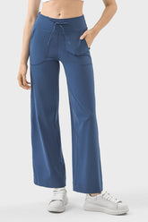 Millennia Drawstring Active Pants with Pockets Dusty Blue OutfitFlow