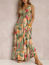 Floral Print Surplice Spaghetti Strap Maxi Dress Green OutfitFlow