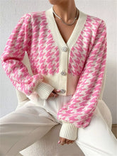 Houndstooth V-Neck Button Up Cardigan Dusty Pink OutfitFlow