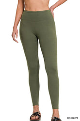 Zenana Microfiber Waistband Leggings Dk Olive OutfitFlow