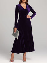 V-Neck Long Sleeve Velvet Dress Violet OutfitFlow