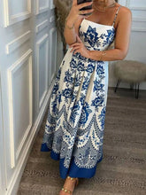 Printed Spaghetti Strap Maxi Dress Blue OutfitFlow
