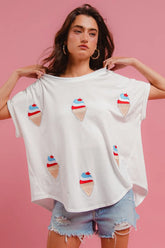 BiBi Solid Terry With Fourth Of July Theme Patched Top IVORY OutfitFlow