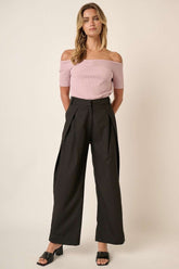 Mittoshop Deep Pleated High Waisted Wide Leg Pants Black OutfitFlow