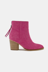 Beast Fashion Suede Point Toe Ankle Booties Cerise OutfitFlow