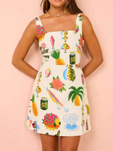 Printed Square Neck Summer Mini Dress Apricot OutfitFlow