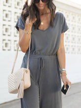 V-Neck Short Sleeve Jumpsuit Gray OutfitFlow