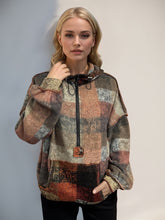 Double Take Full Size Half Zip Exposed Seam Fleece Hoodie Tangerine OutfitFlow