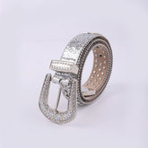 PU Leather Rhinestone Belt Silver OutfitFlow