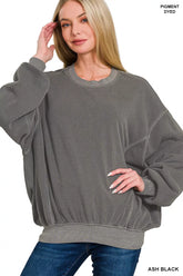 Zenana Soft Fleece Pigment Dye Pullover ASH BLACK OutfitFlow