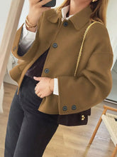 Plus Size Button-Down Cropped Outerwear Brown OutfitFlow