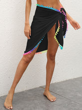 Rainbow Pompom Trim Swim Skirt Black One Size OutfitFlow