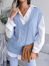 Openwork V-Neck Sweater Vest Light Blue OutfitFlow