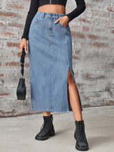 Slit High Waist Denim Skirt with Pockets Dusty Blue OutfitFlow