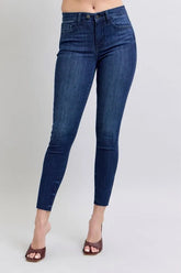 Judy Blue Full Size Mid Rise Skinny Jeans with Raw Hem Plus Size DK OutfitFlow