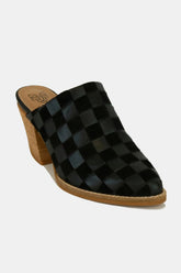 Beast Fashion Woven Checkerboard Block Heel Mule Shoes Black OutfitFlow