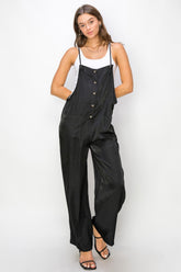 HYFVE Half Button Sleeveless Straight Jumpsuit Black OutfitFlow