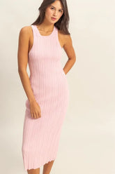 HYFVE Round Neck Bodycon Ribbed Knit Dress SOFT PINK OutfitFlow
