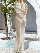 Openwork Backless Flare Sleeve Cover-Up Dress White OutfitFlow