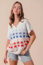 SO ME Fourth Of July Stars Loose Fit Knit Top IVORY COMBO OutfitFlow