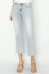 RISEN Full Size Mid Rise Cropped Flare Jeans Light OutfitFlow