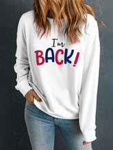 I'M BACK Round Neck Dropped Shoulder Sweatshirt Navy OutfitFlow