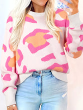 Leopard Print Drop Shoulder Baggy Sweater Pink OutfitFlow