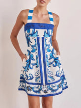 Printed Square Neck Midi Dress Blue OutfitFlow