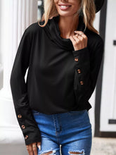 Cowl Neck Long Sleeve Blouse Black OutfitFlow