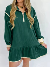 Ruffled Hem Dropped Shoulder Mini Dress Dark Green OutfitFlow