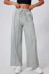 Drawstring Wide Leg Active Pants Gray OutfitFlow