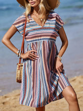 Striped V-Neck Short Sleeve Dress Stripe OutfitFlow