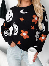 Halloween Gothic Pattern Long Sleeve Sweater Black OutfitFlow