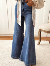 High Waist Button Zip Flare Leg Jeans Navy OutfitFlow