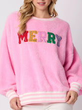 Rhinestone Merry Christmas Round Neck Sweatshirt Pink OutfitFlow