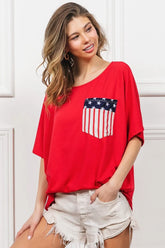 BiBi French Terry With Front Pocket Dolman Sleeves Top RED OutfitFlow