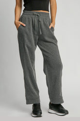 Umgee Full Size Drawstring Wide Leg Pants with Pockets Dark Gray OutfitFlow