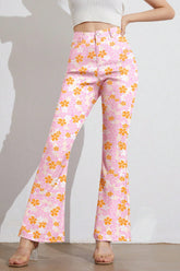 Printed High Waist Flare Pants with Pockets Watermelon pink OutfitFlow