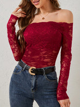 Off-Shoulder Long Sleeve Lace Top Scarlet OutfitFlow