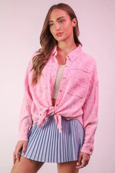 VERY J Mineral Washed Gauze Shirt Top Pink OutfitFlow